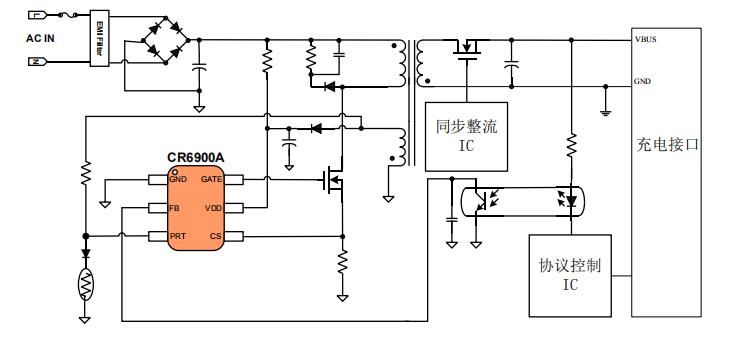 CR6900A_45w快充pd电源方案典型电路图